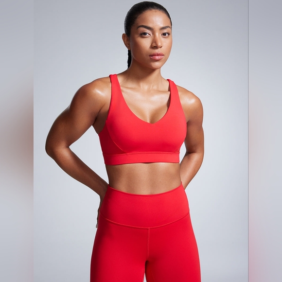 CRZ YOGA Pants - BN CRZ Yoga Deep Red v-neck bra, no front seam 5" butt scrunch bike shorts set